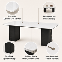 Table rectangulaire minimaliste moderne en marbre blanc pour hôtel, base carrée noire, durable, pour salon et salle à manger, luxe léger
