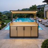 Muebles de Exterior, Gabinete de Cocina Plegable Portátil para Barbacoa, Acero Inoxidable Resistente a la Intemperie con Parrilla y Refrigerador para Sitios de Glamping y Resorts