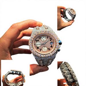 Montre pour homme avec cadran rond en verre Moissanite VVS1, bracelet en acier inoxydable et Moissanite, résistance à l'eau de 10 bars, fermoir de bracelet - Product Image 1