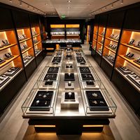 Vitrine de présentation de bijoux éclairée par LED, comptoir en verre, meuble d'exposition personnalisé pour magasin de détail