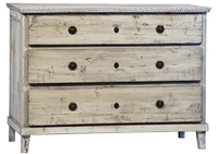Commode à 3 tiroirs en bois de récupération style ferme antique avec finition vieillie pour chambre à coucher