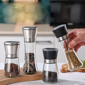 Ensemble moulin à sel et à poivre en fer, design moderne, hermétique et réglable, avec pot en verre et céramique, pour la restauration en gros - Product Image 1