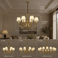Lustre vintage en laiton avec abat-jour en tissu plissé, luminaire suspendu pour salon, salle à manger, chambre à coucher, hôtel, décoration