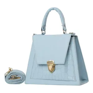 Borsa a Spalla Vintage Biuna Blue Fana con Catena Geometrica e Perle, in PU e Poliestere, Manico Singolo, Chiusura con Cerniera - Product Image 1