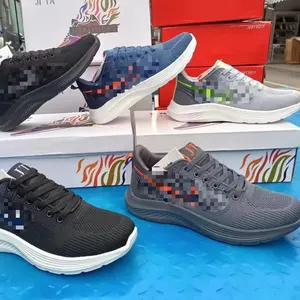 Factory ready to ship soft light wearable Breathable sports shoes stock for men knitted mesh customer logo zoom shoes woman