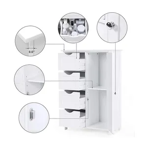 Tocador de baño moderno, mueble de madera blanco, <span class=keywords><strong>4</strong></span> <span class=keywords><strong>cajones</strong></span>, 1 puerta, barato - Product Image 4