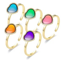 Anillo Abierto Ajustable de Acero Inoxidable Plateado Dorado con Corazón Colorido y Acabado Esmaltado