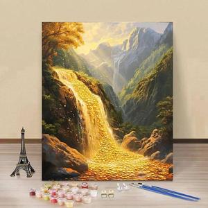 ภาพวาดสีน้ำมันดิจิทัลบนผ้าใบลายต้นไม้แห่งโชคลาภ น้ำไหลวนสร้างความมั่งคั่ง  แบบ DIY ขนาดปรับแต่งได้ - Product Image 4
