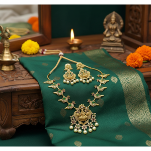 Unique Traditional Tempal Necklace Jewellery <b>Set</b> With Matching Earrings For Women And Girls By Exporters - Product Image 3