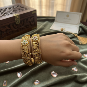 Beautiful Openable Gold Plated Bangles with Polki Kundan Stone Detailing - Product Image 3