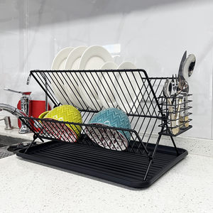 Égouttoir à vaisselle pour comptoir de cuisine 2 couches grande capacité pliable fil de pulvérisation de poudre égouttoir à vaisselle support de stockage - Product Image 1