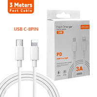 Câble Type-C vers 8 broches 20V 3A, transfert de données, multiprotection, écologique, 3M extra long, charge rapide, cuivre pur pour téléphone portable