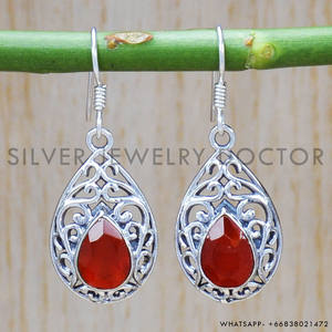 Cornalina piedra preciosa mariposa diseño 925 plata esterlina pendientes clásicos Unisex aniversario a granel joyería al por mayor - Product Image 1