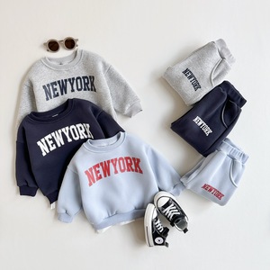 Ensemble Vêtements d'Hiver INS pour Enfants, Ensemble Sweat à Capuche Garçons Lettre <span class=keywords><strong>Velours</strong></span>, Survêtement de Sport 2 Pièces Pull et <span class=keywords><strong>Pantalon</strong></span> - Product Image 2