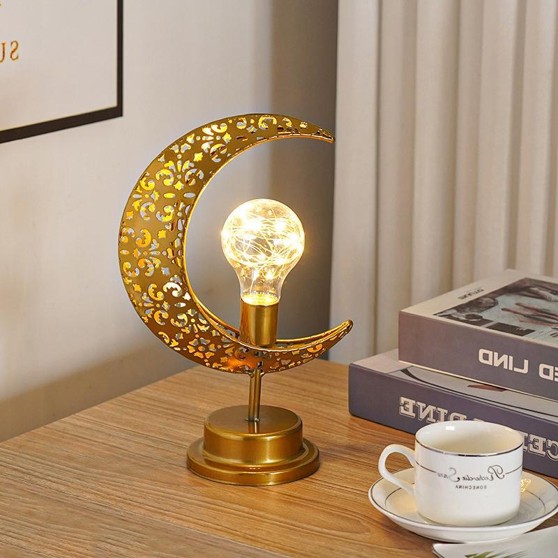 Metal Wireless LED Lamps Metal Moon Table Lamps LED Lights Table Night Lights LED Lamp Hollow Design Table Lights Bedroom Decor