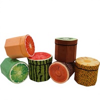 Boîte de rangement circulaire en peluche avec motif d'arbres et de fruits, servant de tabouret et de boîte à jouets, pour chambre et hôtel