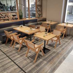 Table à manger carrée commerciale au design moderne 1016 fer et bois massif avec combinaison de chaises en métal pour bars et restaurants - Product Image 6