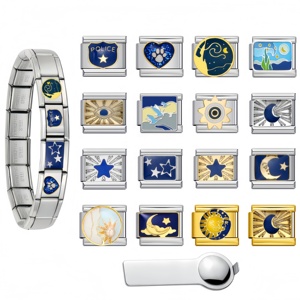 Pulsera de dijes italianos al por mayor, serie Cosmos con estrellas, lunas y corazones, pulseras de módulos bonitos, joyería DIY de acero inoxidable para mujer y hombre, regalo - Product Image 1