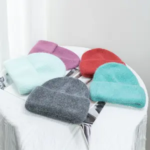 Wholesale Custom Logo Wool Beanie Hat Unisex Women Men Angora Wool Cashmere Knit Beanie Skull Hat Warm Winter Hat