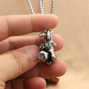 Stainless Steel <b>Dumbbell</b> Hand Pendant Necklace Men Punk Retro Style 60cm 70cm Chain Gift Jewelry - Product Image 3