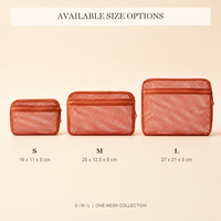 Pochette cosmétique rouge en maille avec fermeture éclair, poche avant, organiseur de maquillage portable, pochette de rangement pour articles de toilette de voyage