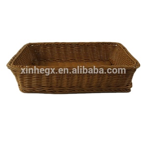 Cestino di immagazzinaggio della casa del <span class=keywords><strong>pane</strong></span> dell'alimento dell'organizzatore dei vassoi del rattan di <span class=keywords><strong>plastica</strong></span> marrone impermeabile tessuto a mano economico di XH - Product Image 1