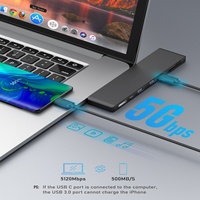 Vente directe d'usine, adaptateur secteur, hub de type C, ordinateur portable, 7 en 1, hub USB C compatible, kit adaptateur de carte TF/SD, charge rapide PD, hub de type C