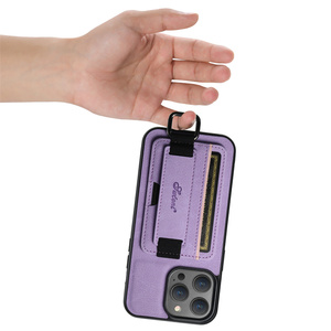 Funda de teléfono con correa de muñeca de cuero para <span class=keywords><strong>iPhone</strong></span> 15Pro Max 14 Plus 13 12 Pro <span class=keywords><strong>11</strong></span> X XS XR funda con soporte para ranura para tarjeta - Product Image 4