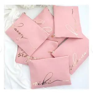 Logo personnalisé pinceau de maquillage pochette à fermeture éclair rose petit or Rose Logo Nylon meilleur ami cadeaux de demoiselle d'honneur sacs à cosmétiques