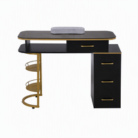 Table de manucure moderne de luxe noir et or, poste de travail pour salon de manucure, collecteur de poussière, tiroirs de rangement, étagère de présentation de vernis à ongles