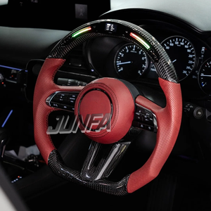 <span class=keywords><strong>Volante</strong></span> de Fibra de Carbono LED para <span class=keywords><strong>Mazda</strong></span> <span class=keywords><strong>3</strong></span> 6 CX-5 CX-30 - Costuras Rojas, Base Plana, Mejora de Carreras - Product Image 6