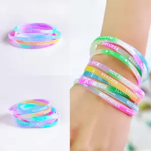 Gelang silikon warna permen trendi untuk pria wanita gelang olahraga karet Fashion grosir Aksesori perhiasan