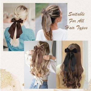 Pinza para el pelo con lazo de satén para mujer, tocado de boda, cinta de doble capa, negro, gris, beige, marrón, caqui, marrón oscuro, origen Zhejiang - Product Image 4