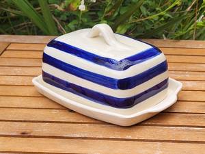 Plat à beurre peint à la main bleu et blanc <span class=keywords><strong>poterie</strong></span> <span class=keywords><strong>espagnole</strong></span> porte-beurre fait à la main et en céramique - Product Image 4