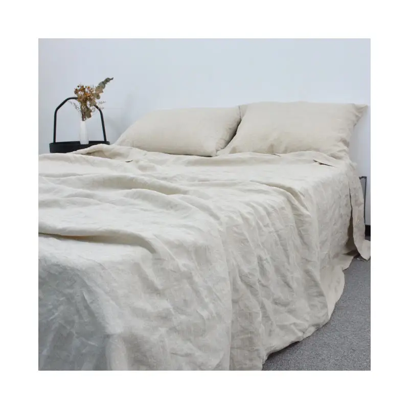 Set Tempat Tidur Linen Rami Alami Disesuaikan Warna Solid Set Tempat Tidur Rami