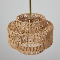 Lustre en corde de papier tressée style Wabi-Sabi, luminaire décoratif pour la maison, lampe suspendue circulaire en forme de tambour