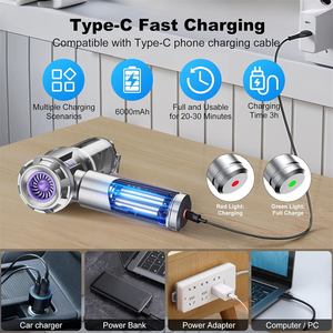 Outil d'urgence, aspirateur de voiture, 16000Pa, forte aspiration, 6000mAh, aspirateur <span class=keywords><strong>sans</strong></span> fil avec lampe LED et souffleur d'air pour l'extérieur et la maison - Product Image 6