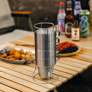 Ensemble de tasses à café portables en acier inoxydable 304 à double paroi, isolées, 4 pièces, pour le camping en plein air, le barbecue, légères - Product Image 4