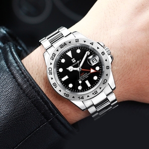 Reloj Mecánico Automático de Lujo Corgeut de 39 mm con Logotipo Personalizado, Cristal de Zafiro, NH34 <span class=keywords><strong>GMT</strong></span> para Hombre, Reloj de Acero Inoxidable de Lujo Explore <span class=keywords><strong>Master</strong></span> - Product Image 1
