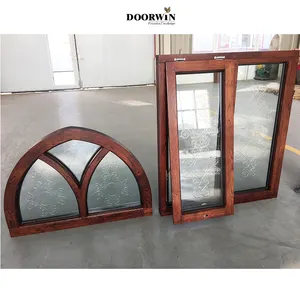 Doorwin teak wood window design Modern wooden profile villa home awning aluminum clad wood window