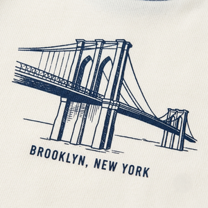 Combinaison pour bébé imprimée Brooklyn Bridge, bleu et blanc, manches courtes, en coton, décontractée, unisexe, douce et confortable - Product Image 4