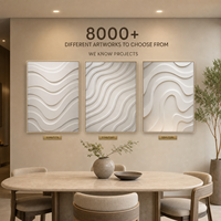 Art mural 3D minimaliste en PVC multicouche, motif vague monochrome blanc, cadre argenté, pour salle à manger d'hôtel, triptyque, mur d'accentuation, personnalisable en gros