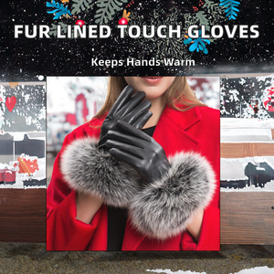 Guantes de cuero lisos térmicos casuales de invierno con pantalla táctil para mujer, al por mayor - Product Image 2