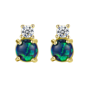 Classic 18K Gold Plated S925 Sterling <b>Silver</b> Opal <b>Stud</b> <b>Earrings</b> With Cubic Zirconia Women's Everyday Wear Jewelry - Product Image 1