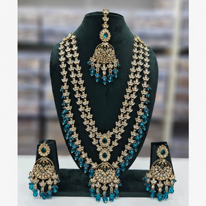 Gold Plated Long Necklace <b>Set</b> with Crystal Stone and <b>Beads</b> 12881107BLU Fine Jewelry <b>Set</b> - Product Image 2