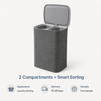Panier à linge pliable en plastique à 2 compartiments avec couvercle, organiseur de vêtements pour la maison et la salle de bain