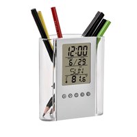 Bürobedarf Geschäftsgeschenke Elektronischer Digitaler ABS-Stifthalter Stiftständer Tischuhr mit Stoppuhr Kalender Modernes Design