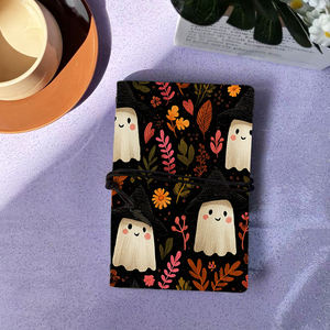 A6 Handmade Vintage Notebook Tie Closure 160 Pages Parfait Business Meeting Gift for FranchiseesGhosts Witch Hats Flowers Le - Product Image 1