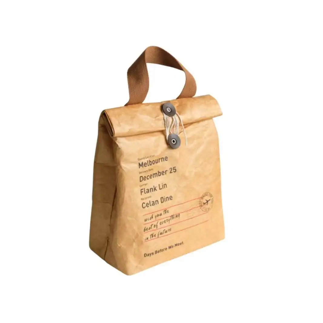 Wholesale portable durable custom logo print thermal kraft cooler insulated paper tyvek lunch bag