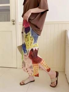 Miyake 2025 Fashion Versatile <b>high</b>-<b>waisted</b> MIDI <b>Dress</b> a simple and casual cartoon-printed mid <b>dress</b> - Product Image 4